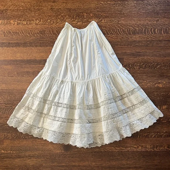 Antique Tiered Petticoat, Full Length Lace Skirt, Corset Waist - Picture 2 of 12